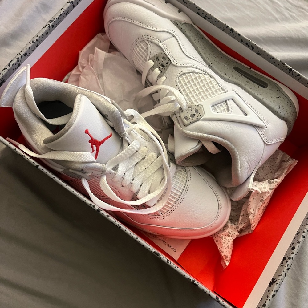 Jordan 4 Retro White and Red Sneakers